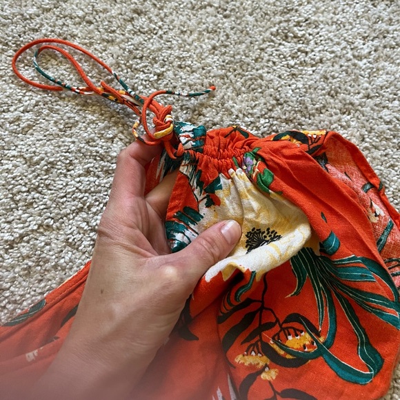 Urban Outfitters Carmen Linen One Shoulder Ruffle Midi Dress Orange S Floral - Picture 6 of 10